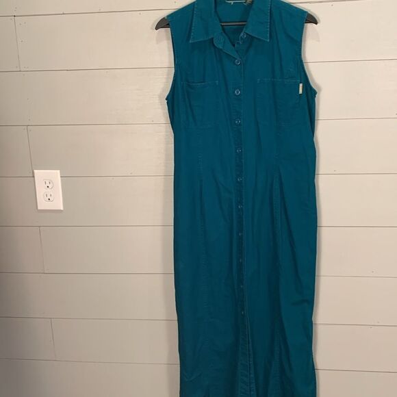 Vintage Blassport button down sleeveless long maxi dress bright peacock blue - Picture 7 of 11